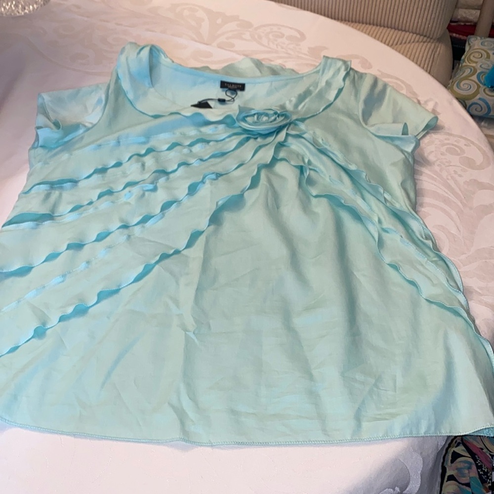 NWT Talbott short sleeve blouse, size 16 teal blue and color